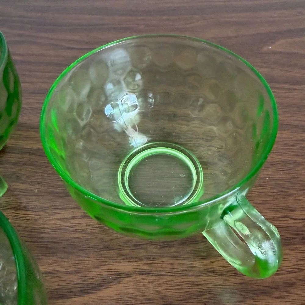 Federal Thumbprint Uranium Coffee Tea Cup Teardrops 1920s Depression 3 pieces